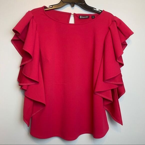 NWT NY&CO Solid Pink Ruffle Short Sleeve Short Sleeve Blouse Scoop Neck size XL - Picture 12 of 12